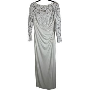 Ralph Lauren Evening Spring Pearl White Long Sleeve Formal Gown Dress Sz 12 Nude